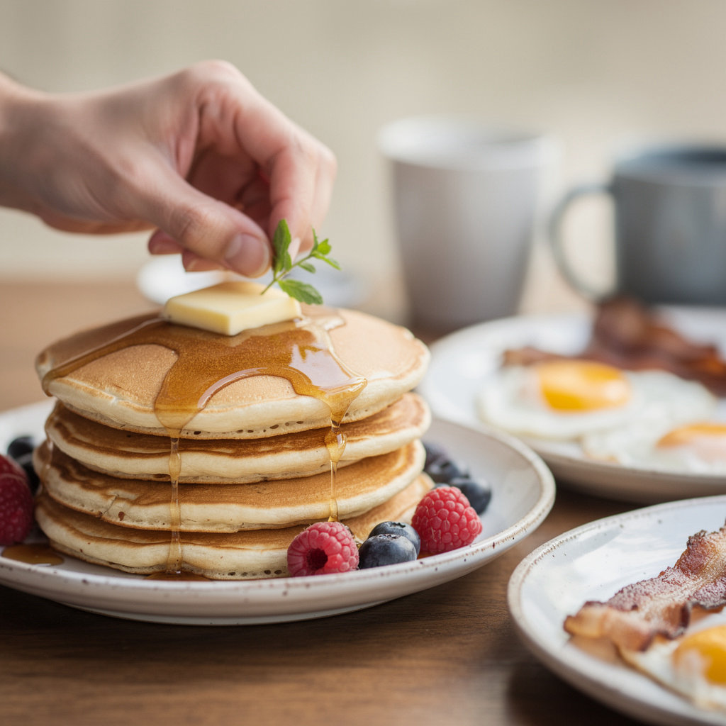 George's Cafe breakfast and brunch menu featuring delicious pancakes, eggs, and coffee in San Diego